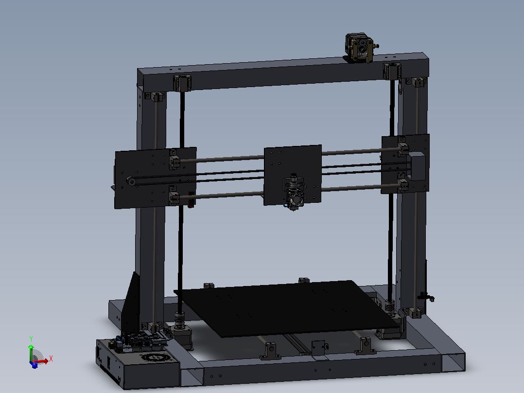 带有矩形铝通道的 3D 打印机主视图