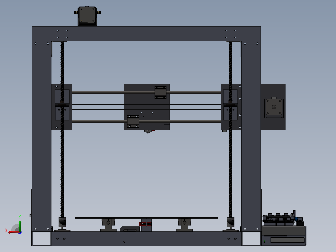 带有矩形铝通道的 3D 打印机后视图