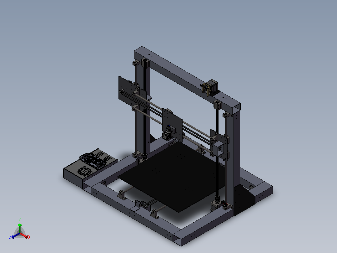 带有矩形铝通道的 3D 打印机正等轴测图