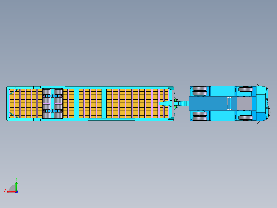 装有鹅颈的滚装码头卡车后视图