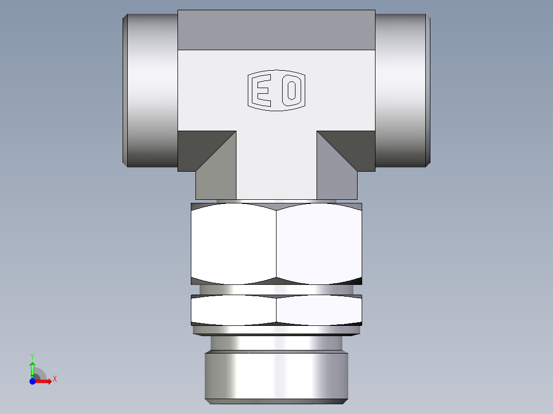 卡套式工业通用硬管接头EO_Assembled_adjustable_standpipe_branch_tee_EVT35LMOMD71前视图