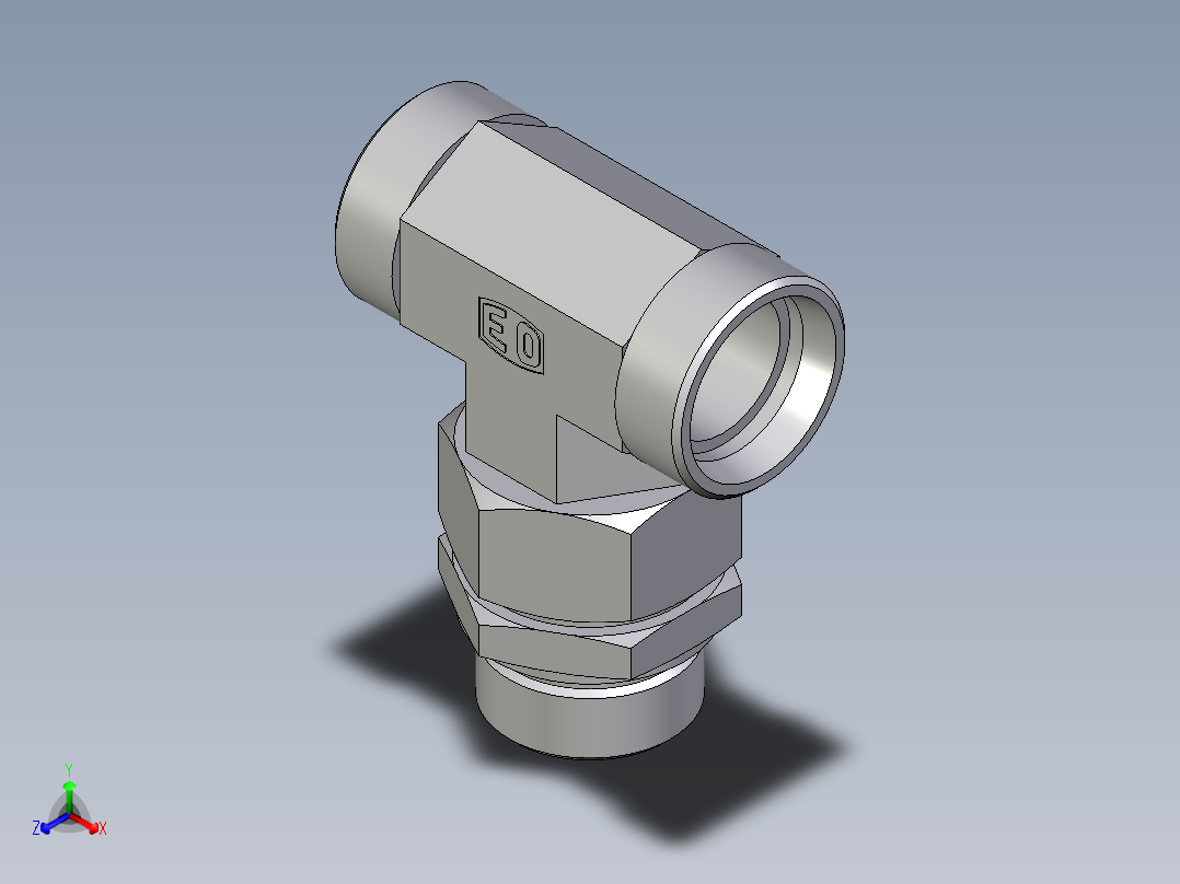 卡套式工业通用硬管接头EO_Assembled_adjustable_standpipe_branch_tee_EVT35LMOMD71正等轴测图