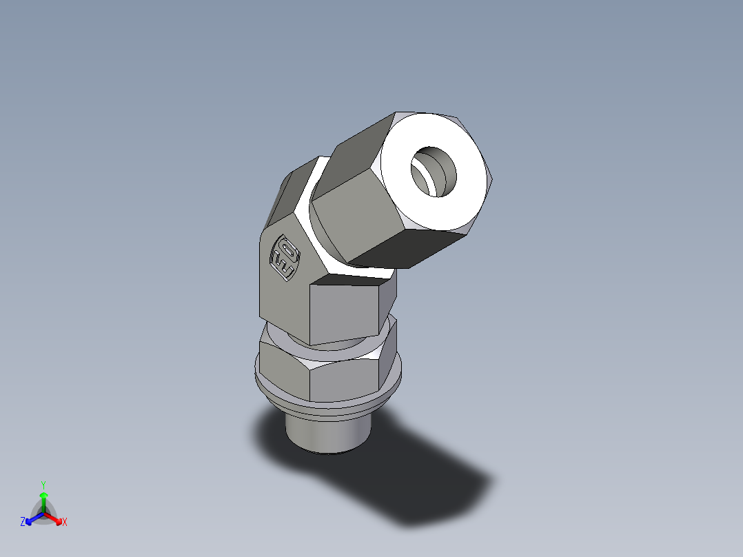 卡套式工业通用硬管接头EO_Adjustable_locknut_45_deg_elbow_VEE06ZLRCF正等轴测图