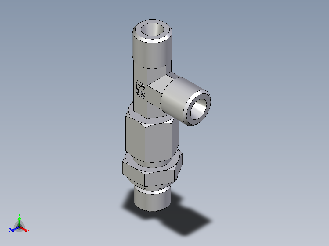 卡套式工业通用硬管接头EO_Assembled_adjustable_standpipe_run_tee_EVL06SROMD71正等轴测图