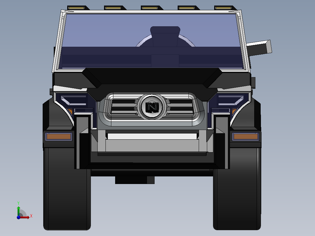 悍马造型越野车3D图纸 Solidworks设计前视图