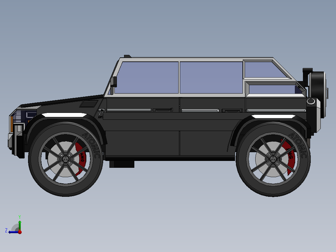 悍马造型越野车3D图纸 Solidworks设计右视图