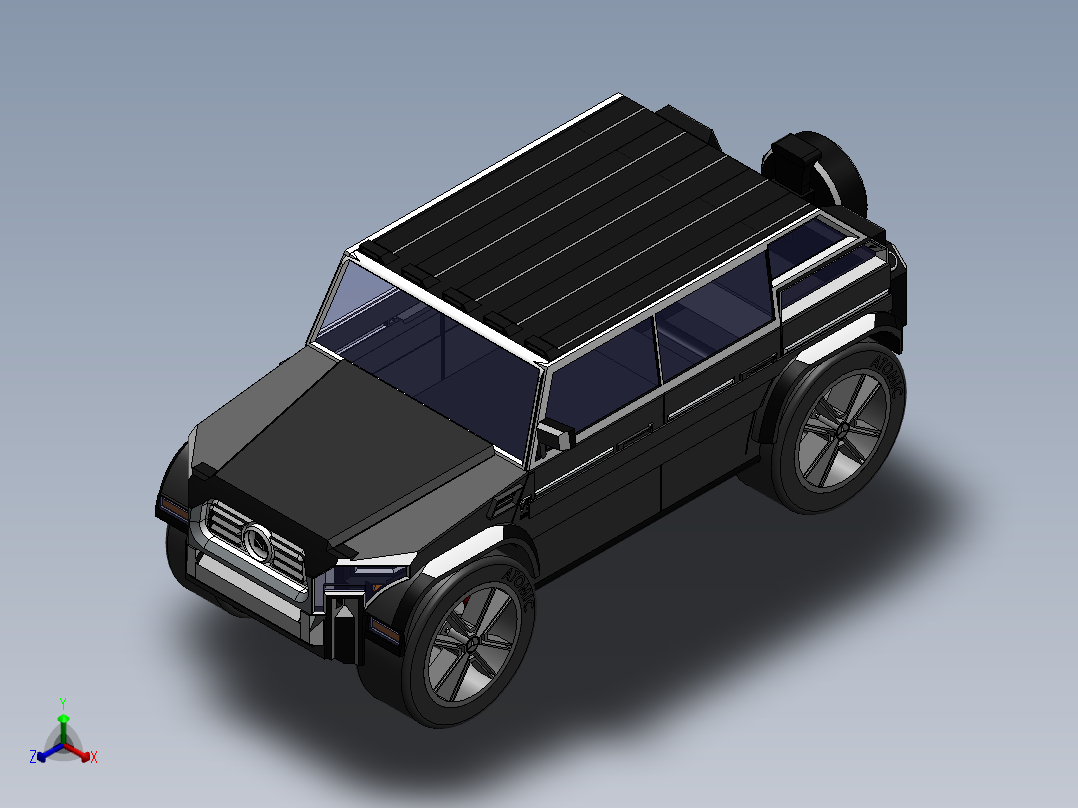 悍马造型越野车3D图纸 Solidworks设计正等轴测图