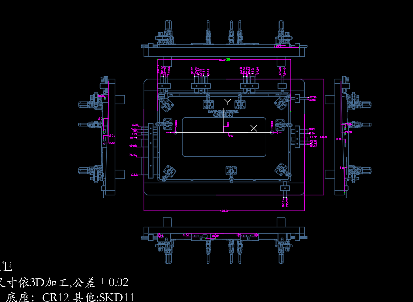 屏幕中框检测孔位置度检具模型三维+CAD
