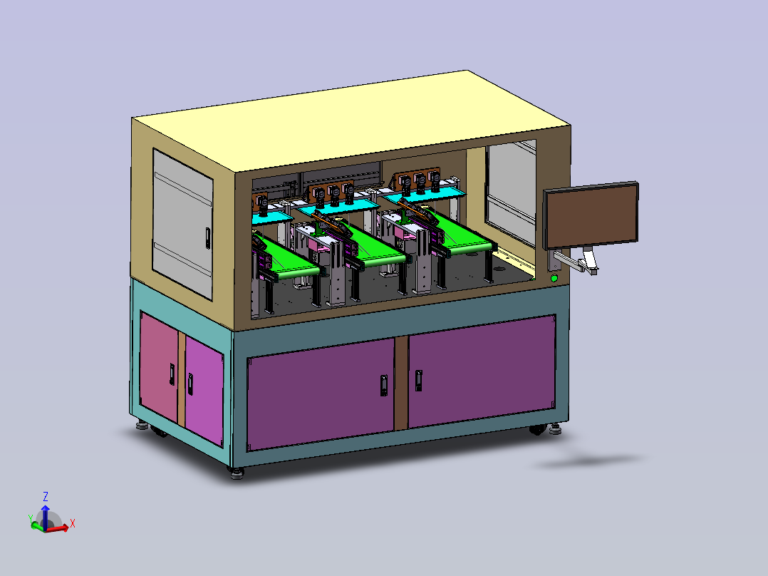 三工位组合皮带流水线缺陷检测主视图