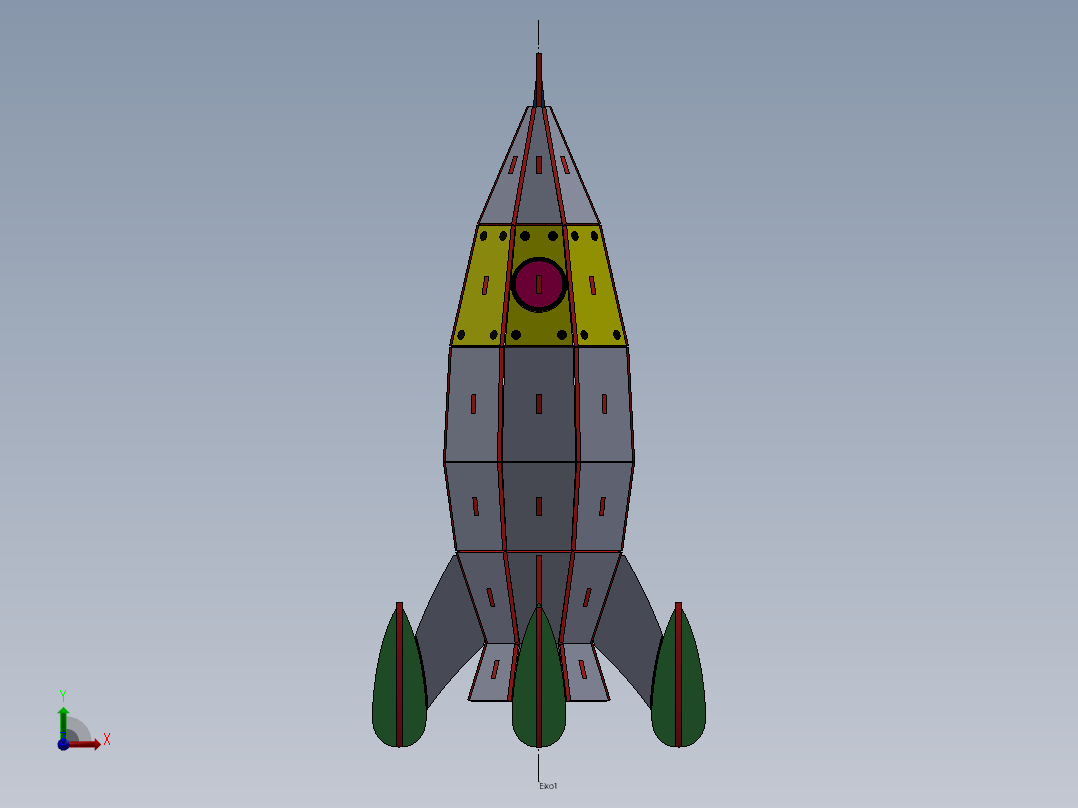 激光切割木制火箭拼装玩具3D模型图纸 Solidworks设计 STEP X_T等前视图
