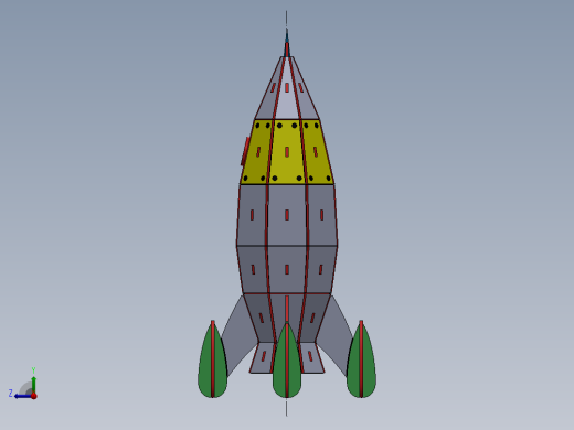 激光切割木制火箭拼装玩具3D模型图纸 Solidworks设计 STEP X_T等右视缩略图