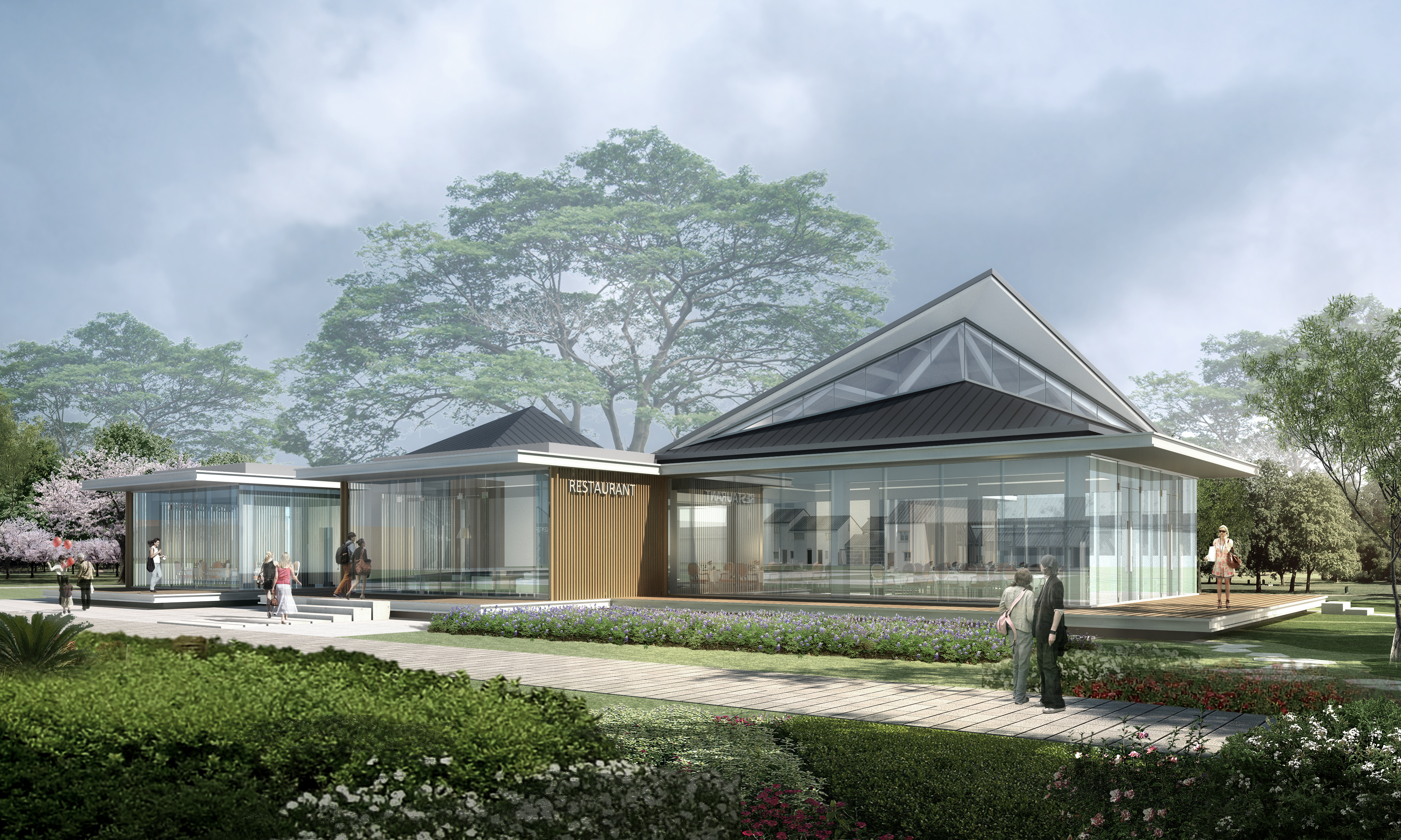 茶室餐饮cad平面立面+建筑su单体模型+效果图（亿象小站）