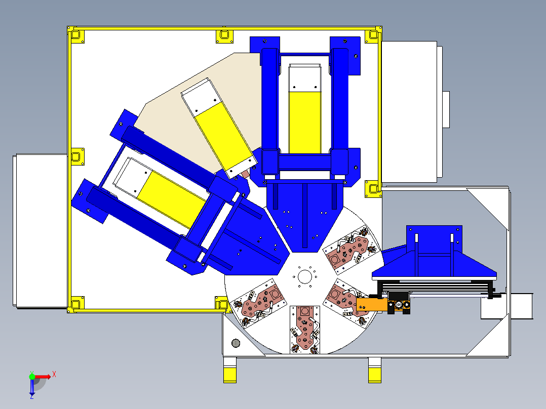 大型六工位转盘组装机设备俯视图