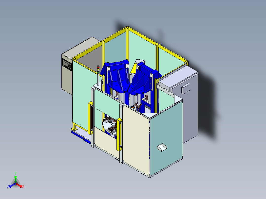 大型六工位转盘组装机设备正等轴测图