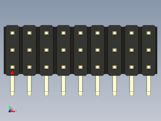 彩色公排针 100mil 2.54mm 系列-DS1022_black_3x09p_100mil_TypeD_rev1.0前视缩略图