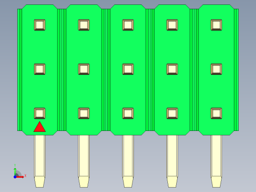彩色公排针 100mil 2.54mm 系列-DS1022_green_3x05p_100mil_TypeD_rev1.0前视缩略图