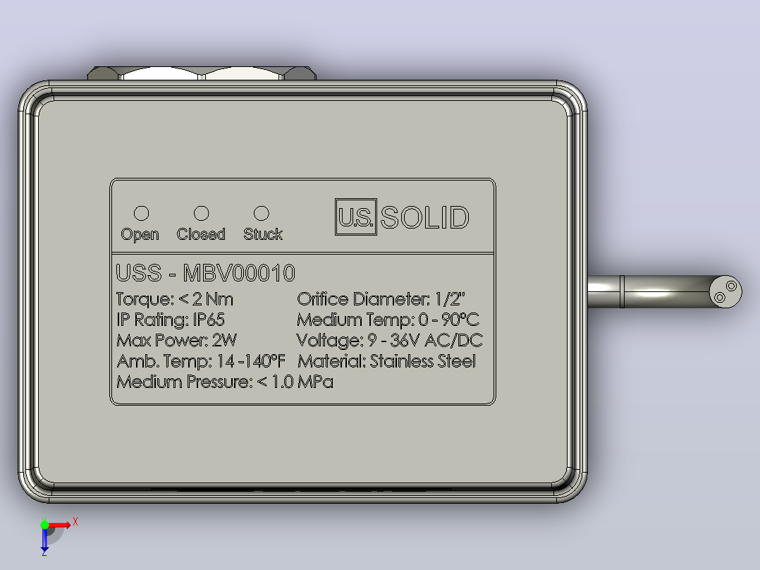 带3个指示灯的USS-MBV00010 - 24V球阀俯视图