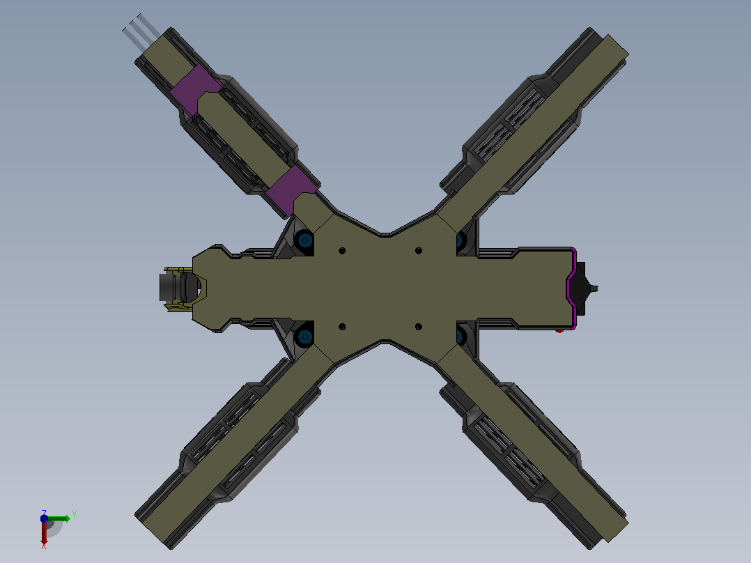 10英寸FPV四轴飞行器结构3D图纸 Solidworks设计俯视图