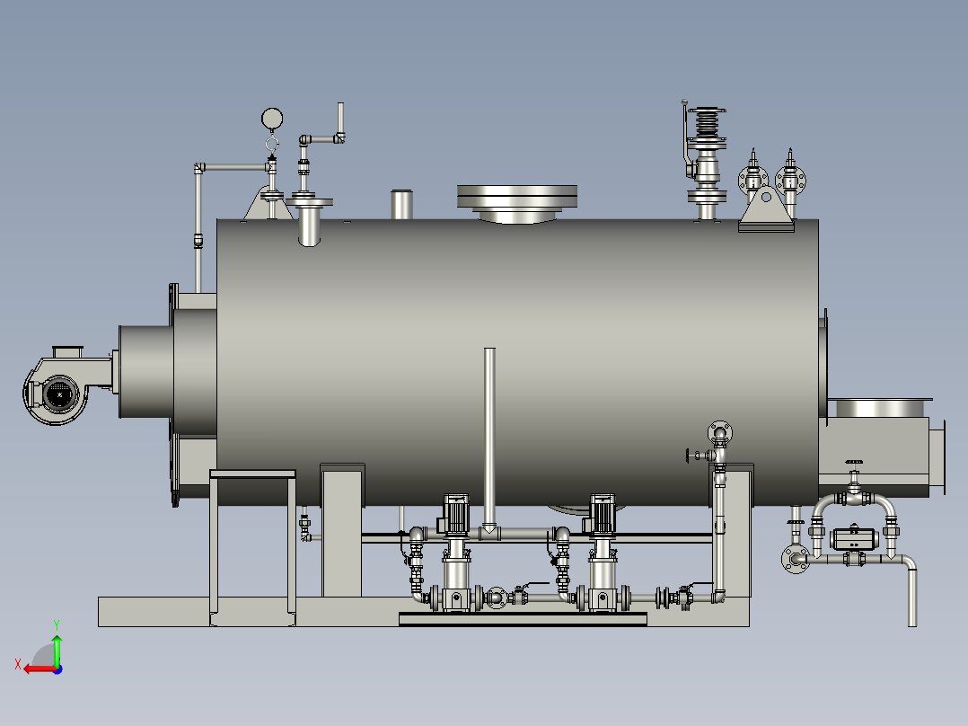 Boiler锅炉汽锅3D数模图纸 STEP格式后视图