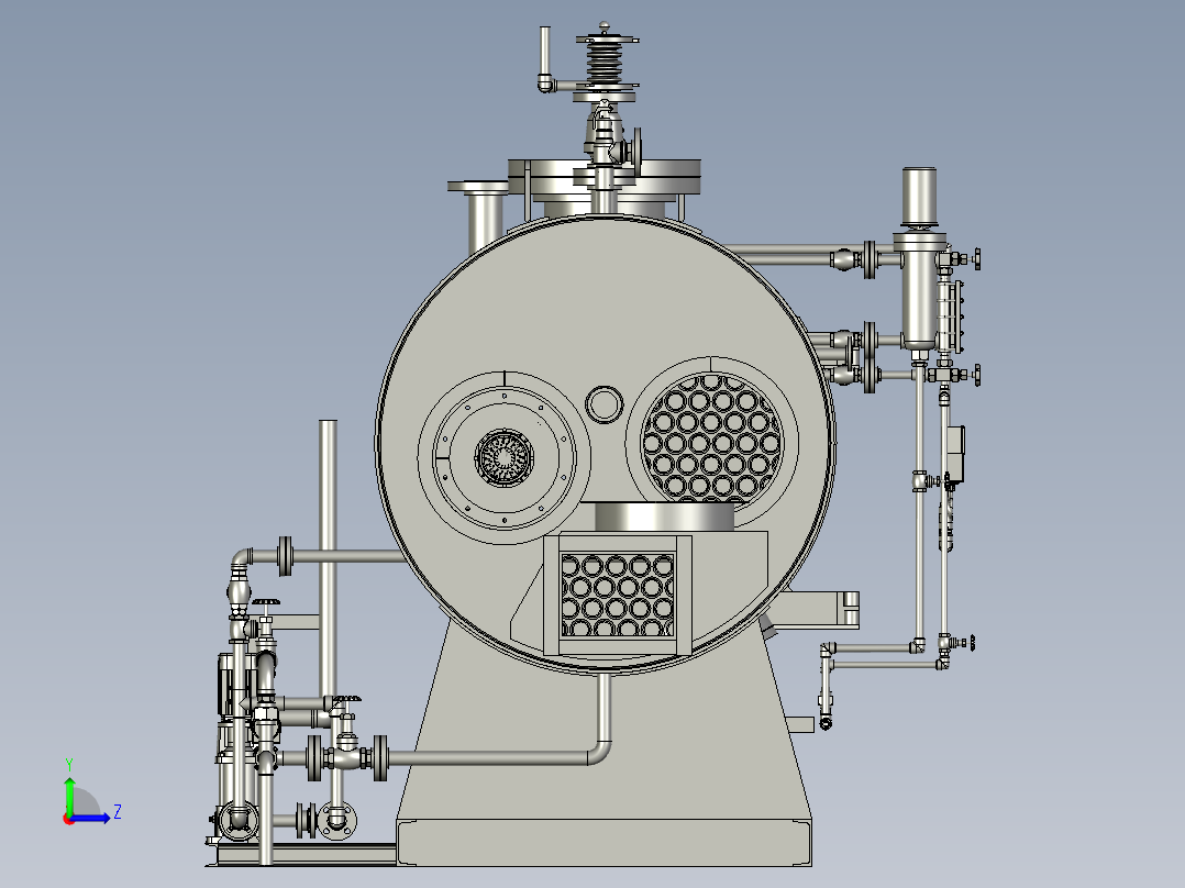 Boiler锅炉汽锅3D数模图纸 STEP格式左视图