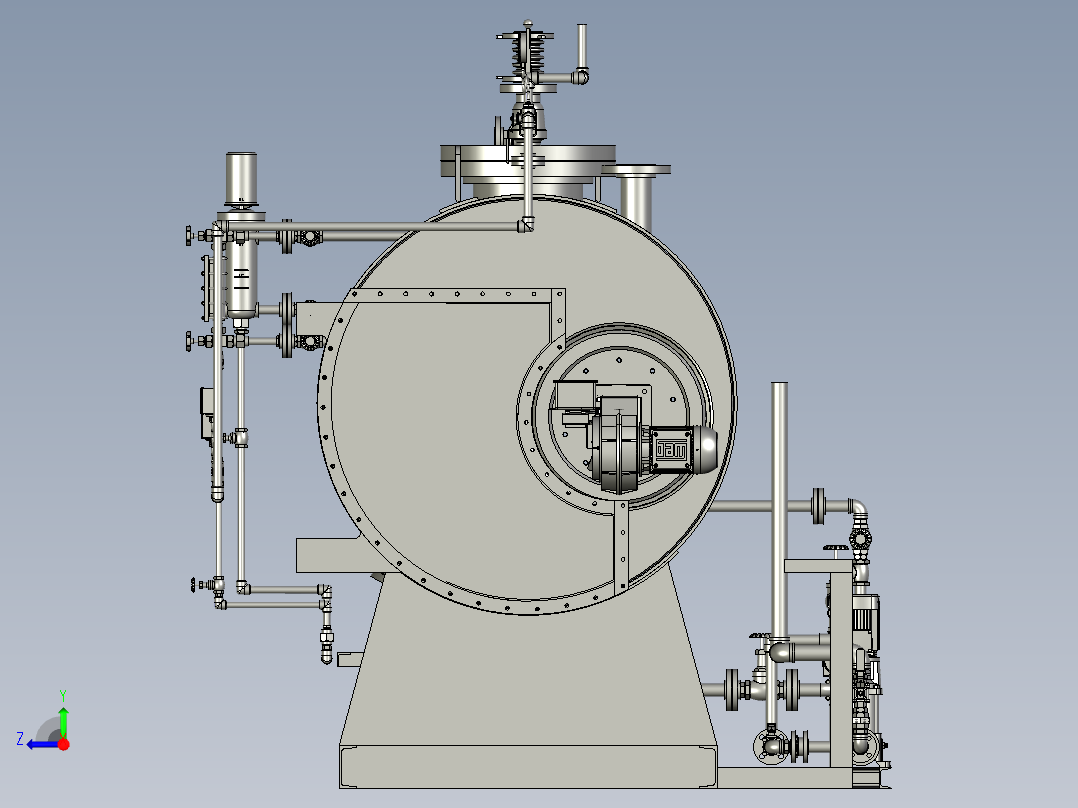 Boiler锅炉汽锅3D数模图纸 STEP格式右视图