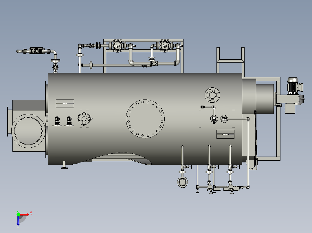 Boiler锅炉汽锅3D数模图纸 STEP格式俯视图