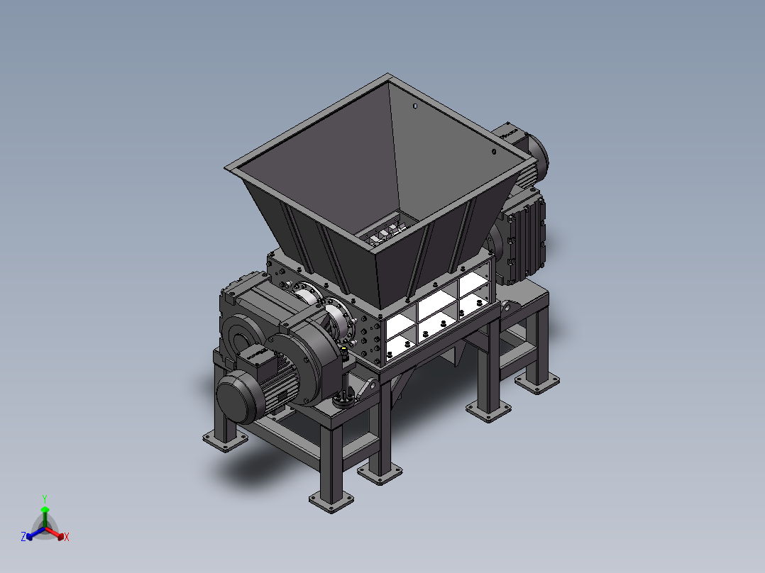 双轴破碎机完整3D图正等轴测图