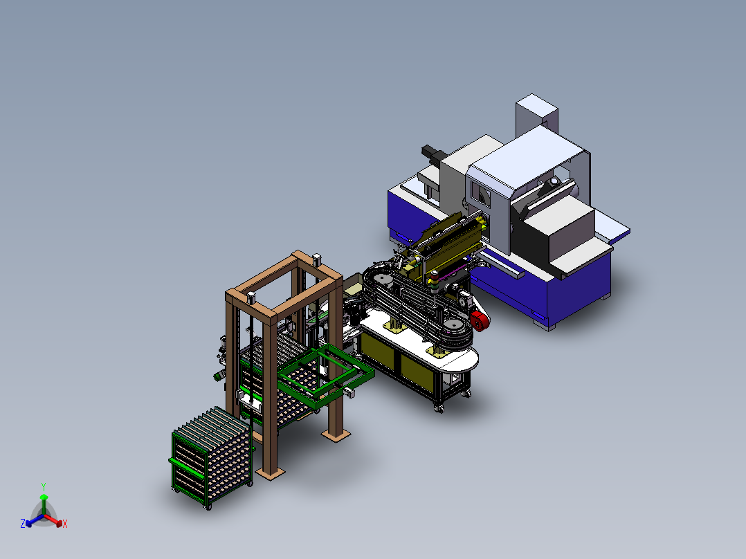 轴承圈加工缓存上料连线sw21可编辑正等轴测图