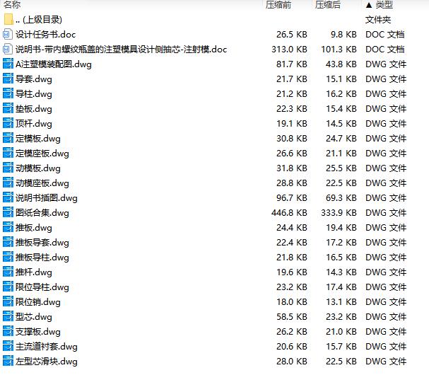 带内螺纹瓶盖的注塑模具设计-侧抽芯注射模含19张CAD图