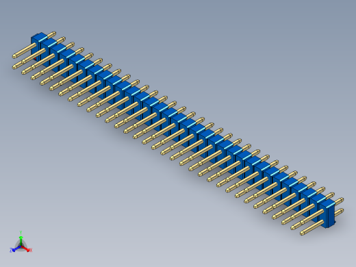 彩色公头100mil（2.54mm）系列-DS1021_blue_2x32p_100mil_Type1_rev1.0正等轴测缩略图