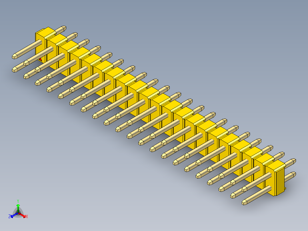 彩色公头100mil（2.54mm）系列-DS1021_yellow_2x21p_100mil_Type1_rev1.0正等轴测图