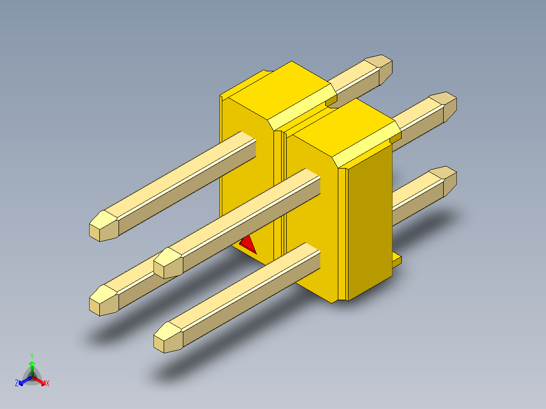 彩色公头100mil（2.54mm）系列-DS1021_yellow_2x02p_100mil_Type1_rev1.0主视图