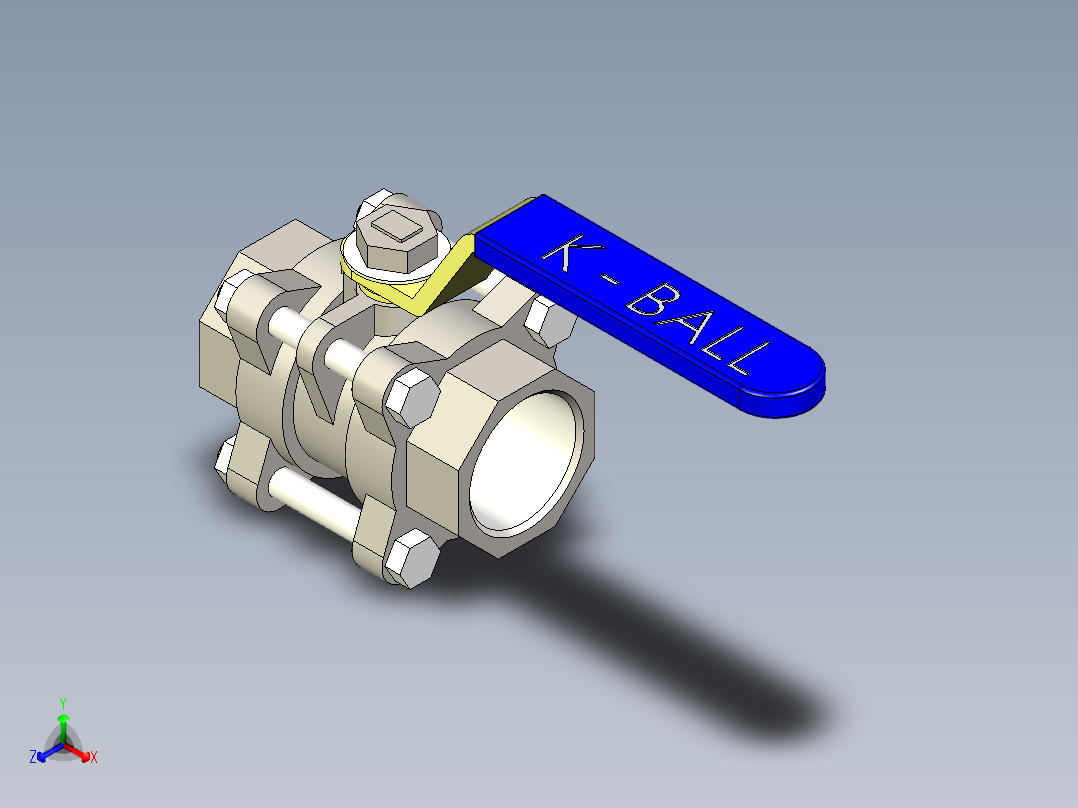 管道手动球阀-水管开关阀-手动阀门DN25三段式球阀正等轴测图