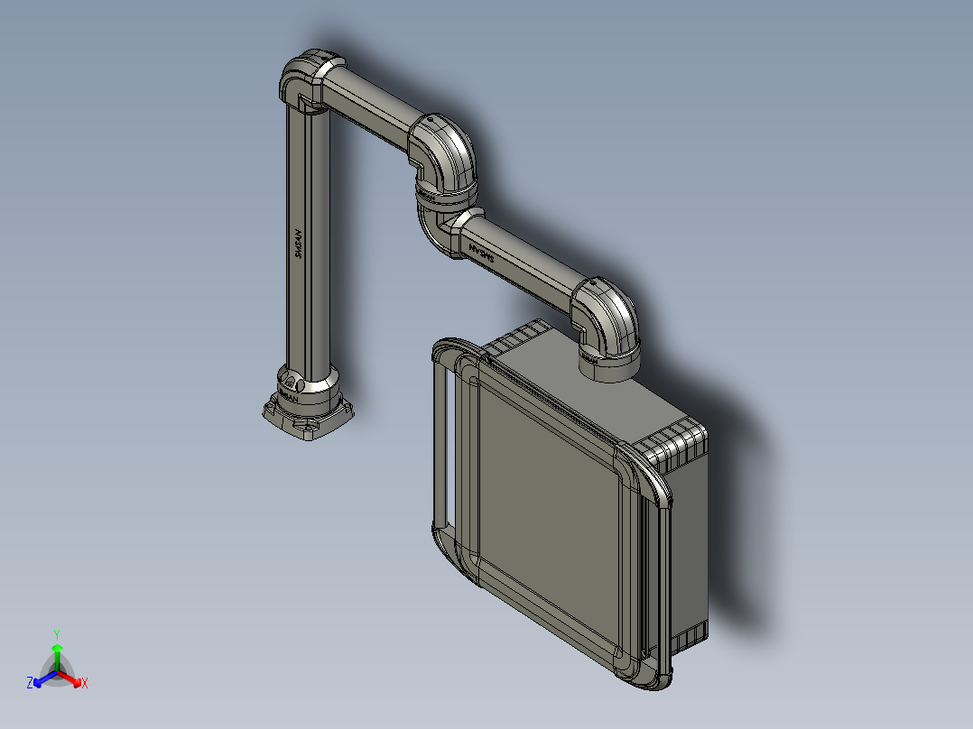 向下旋转底座+转角+转角+中间连接器+90度箱体连接器+控制箱正等轴测图