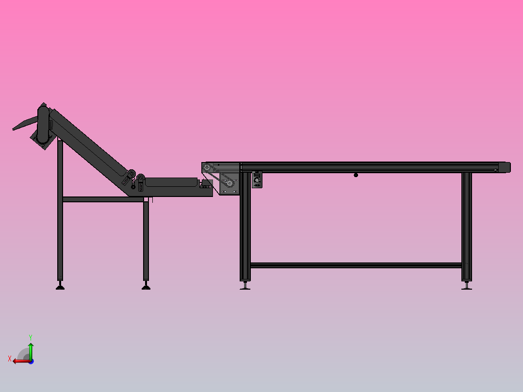 带隔板爬坡提升输送线后视图