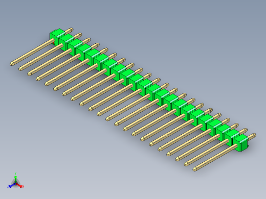 彩色公头100mil（2.54mm）系列-DS1021_green_1x22p_100mil_Type5_rev1.0正等轴测缩略图