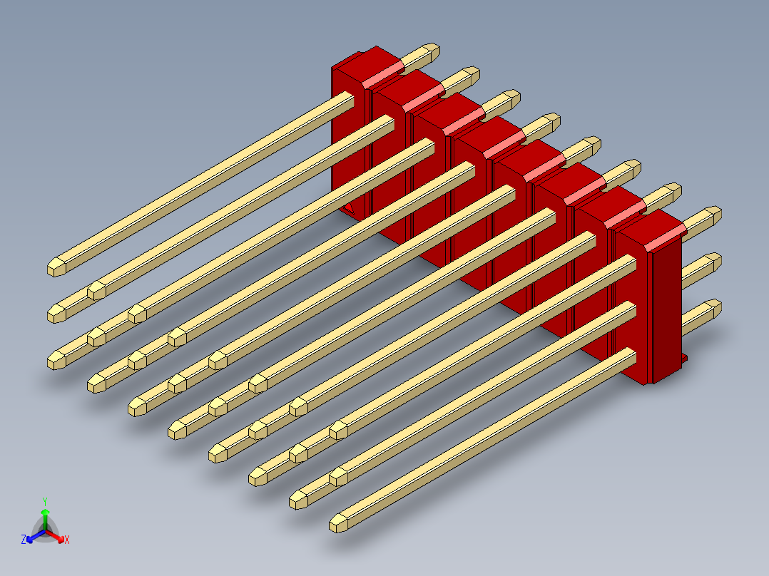 彩色公头100mil（2.54mm）系列-DS1021_red_3x08p_100mil_Type19_rev1.0正等轴测图