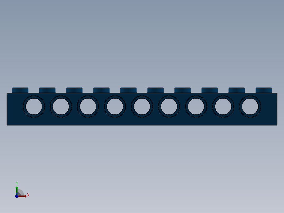 乐高机械组积木（横梁）-273023 Bright Blue Technic Brick 1 x 10 with Holes前视图