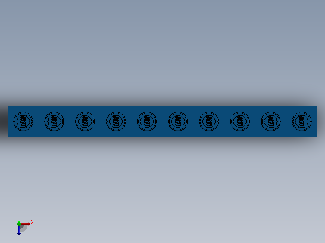 乐高机械组积木（横梁）-273023 Bright Blue Technic Brick 1 x 10 with Holes俯视图