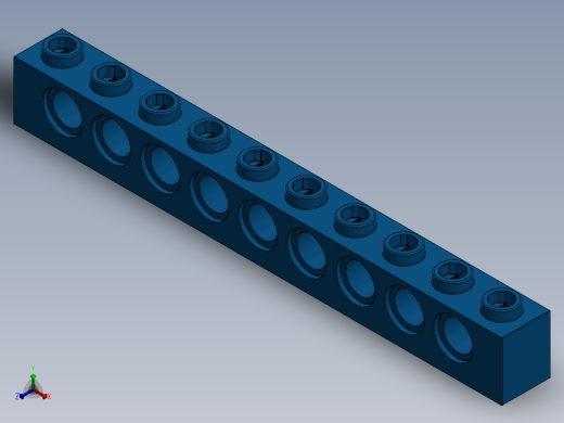 乐高机械组积木（横梁）-273023 Bright Blue Technic Brick 1 x 10 with Holes正等轴测缩略图