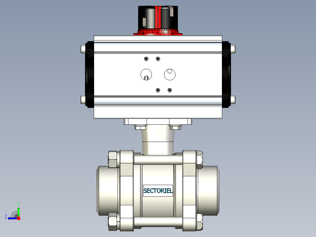 带ACTREG DA致动器的3件球阀BW DN40右视图