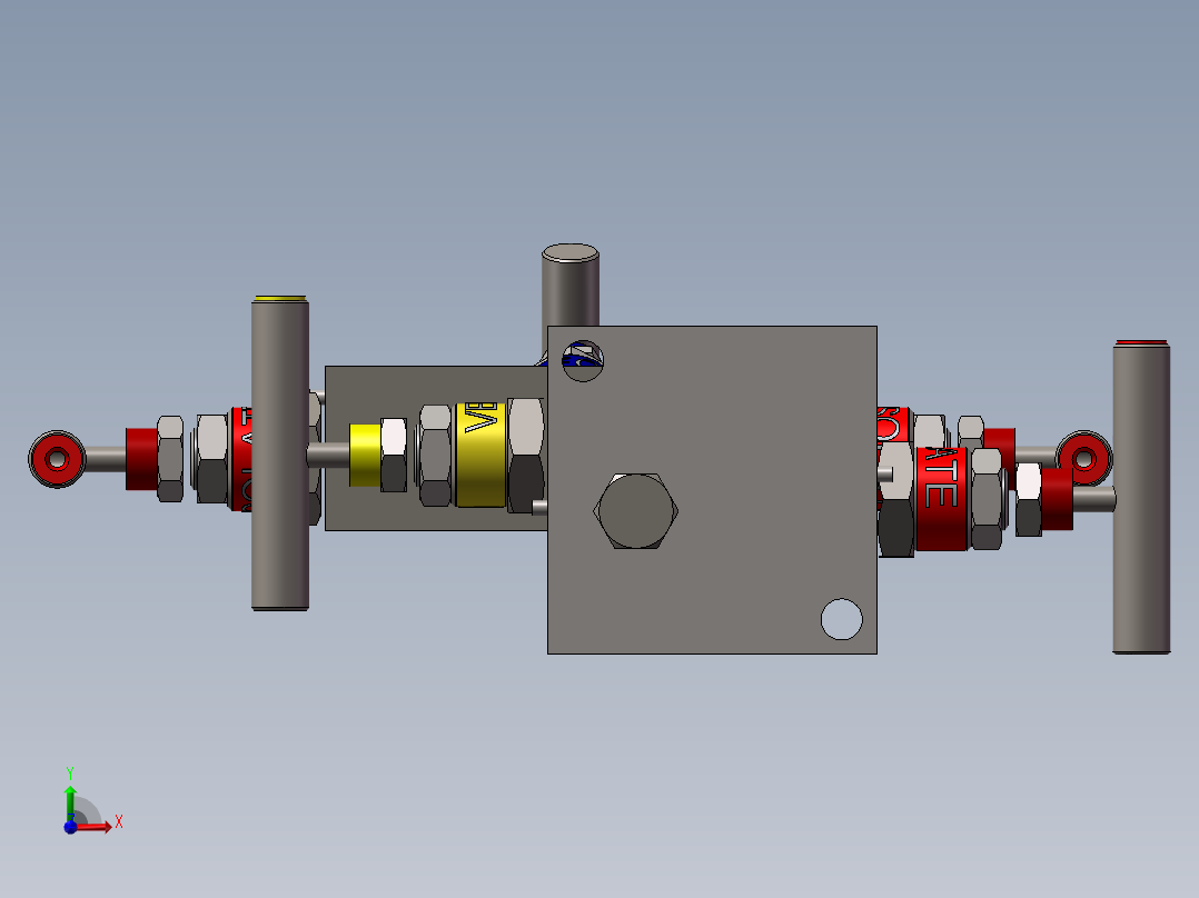 2款J2型-截止阀和放气阀-Q3型-直接安装三阀歧管模型前视图