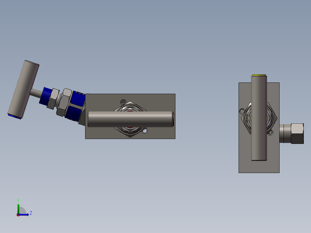 2款J2型-截止阀和放气阀-Q3型-直接安装三阀歧管模型左视图