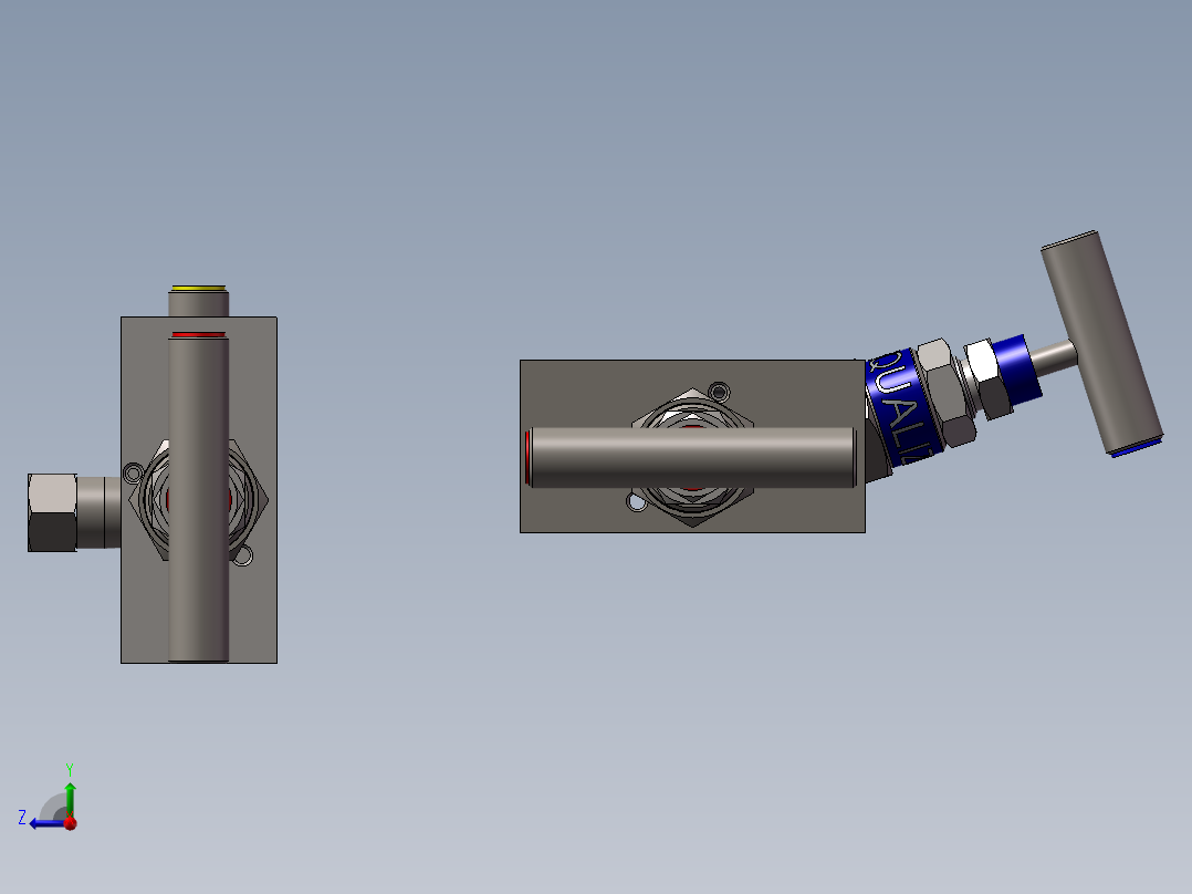 2款J2型-截止阀和放气阀-Q3型-直接安装三阀歧管模型右视图
