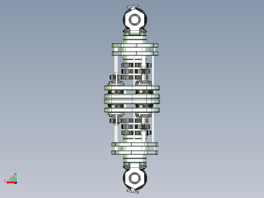齿轮组双向输出传动机械结构设计后视图