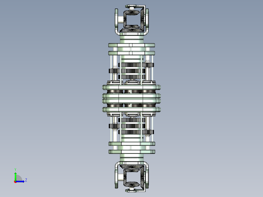 齿轮组双向输出传动机械结构设计左视图
