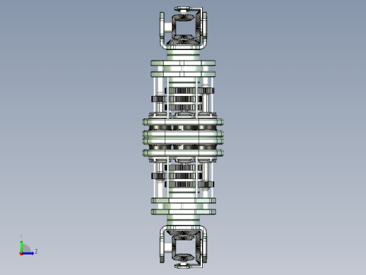 齿轮组双向输出传动机械结构设计左视缩略图