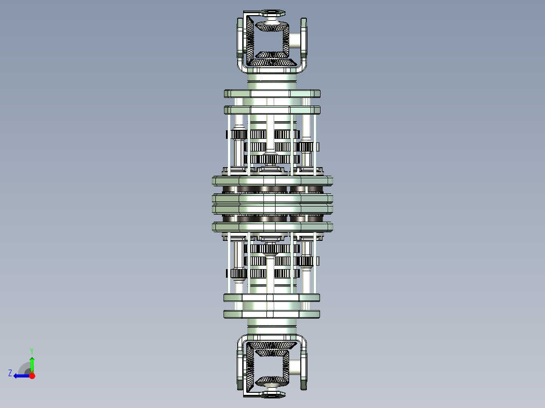齿轮组双向输出传动机械结构设计右视图