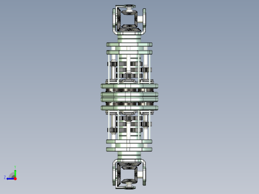 齿轮组双向输出传动机械结构设计右视缩略图