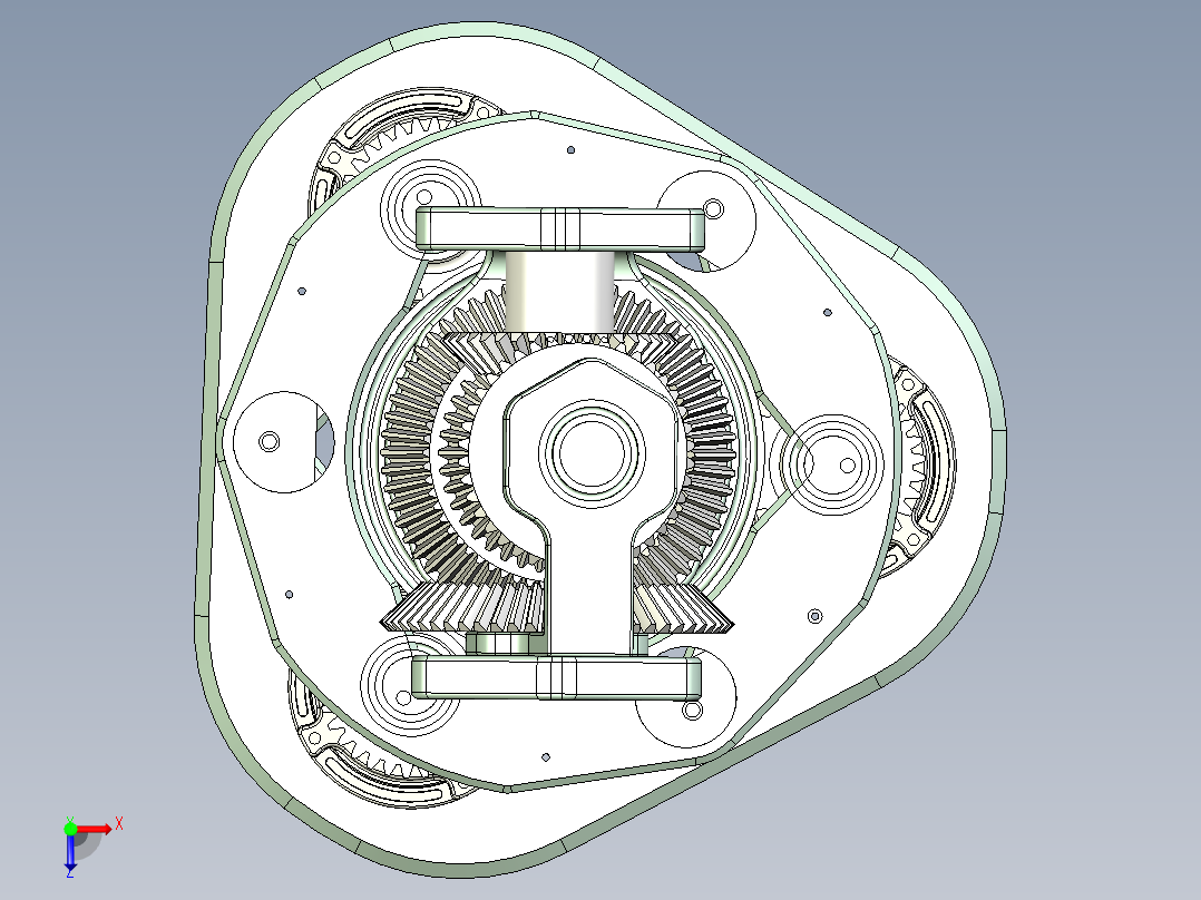 齿轮组双向输出传动机械结构设计俯视图